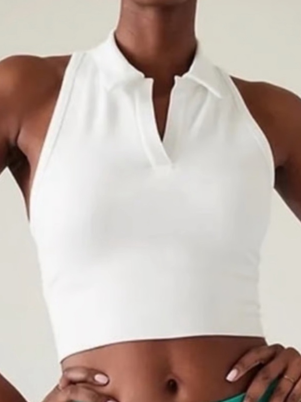 Athleta White Ribbed Polo Tank